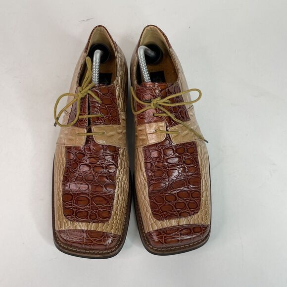 Zota Mens Alligator Oxford Shoes, Size 11, Tan/Brown, Square Toe, Leather 5038 - Picture 4 of 11